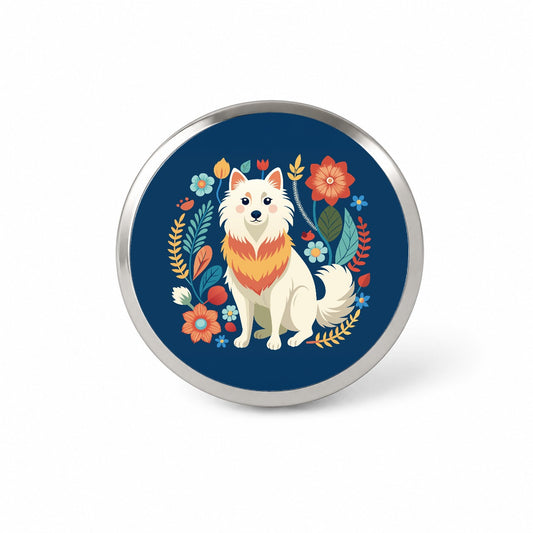 American Eskimo Dog Floral Flowers Novelty Hat Backpack Lapel Pin
