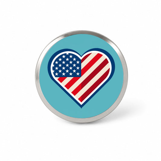 American Flag in Heart Patriotic USA United States Novelty Hat Backpack Lapel Pin