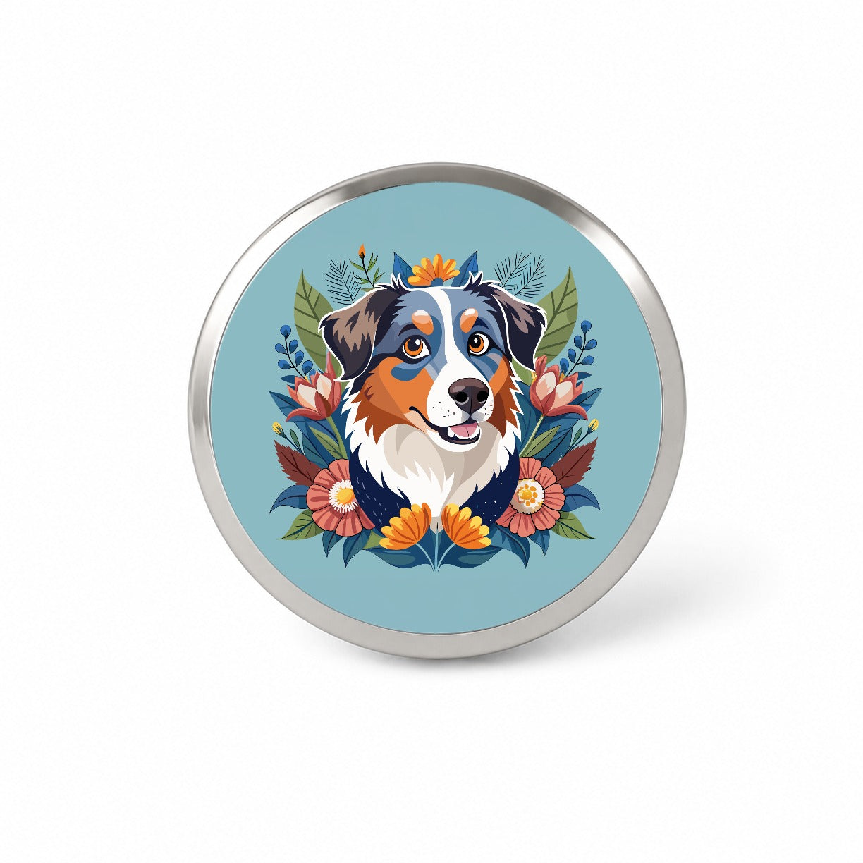 Australian Shepherd Dog Floral Flowers Novelty Hat Backpack Lapel Pin