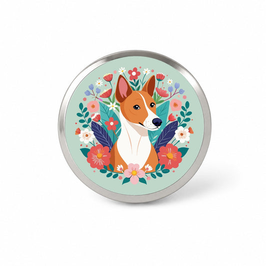 Basenji Dog Floral Flowers Novelty Hat Backpack Lapel Pin