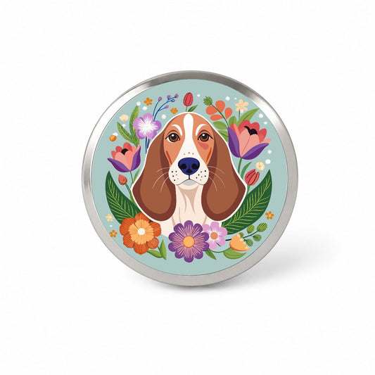 Basset Hound Dog Floral Flowers Novelty Hat Backpack Lapel Pin