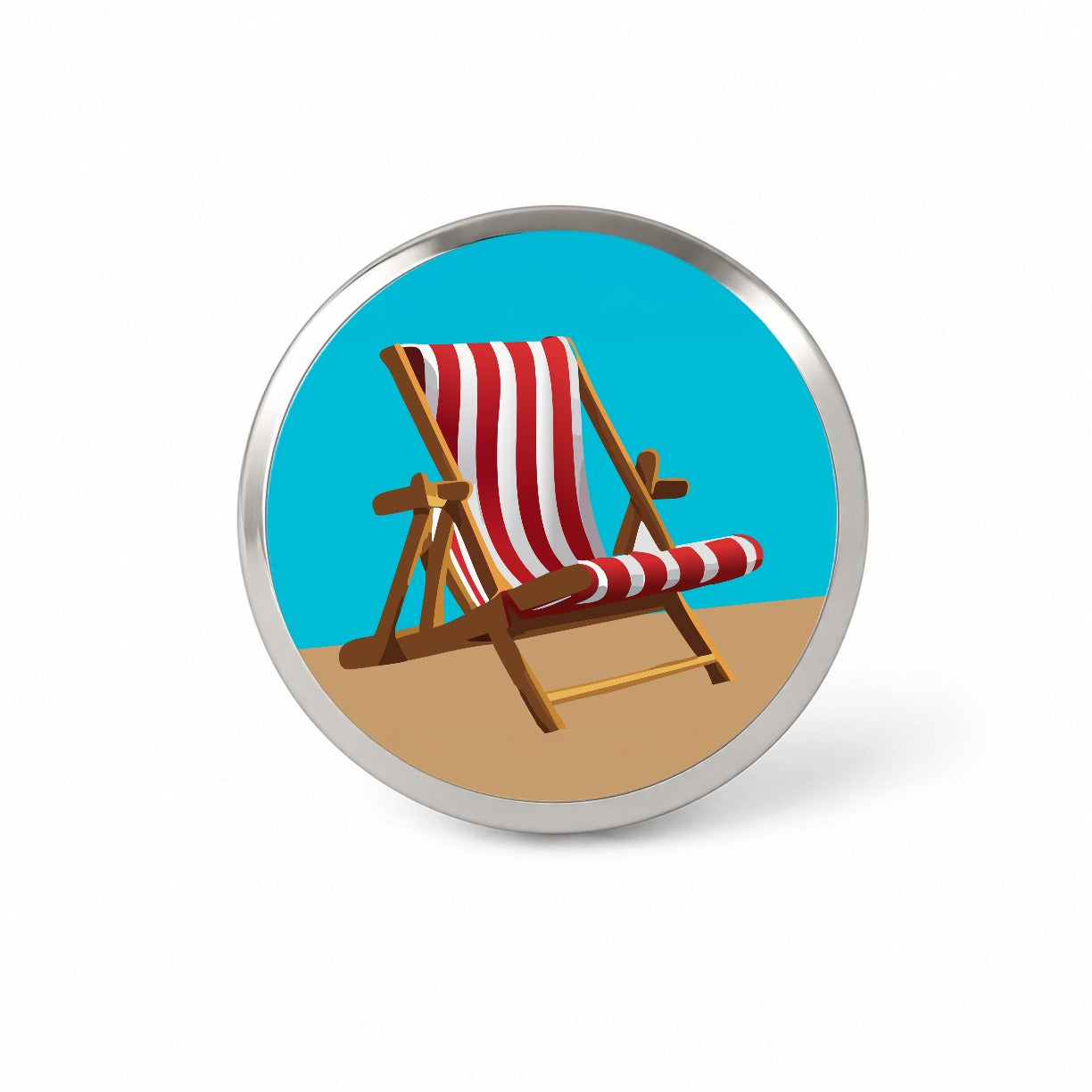 Beach Chair Red White Stripe Vacation Novelty Hat Backpack Lapel Pin