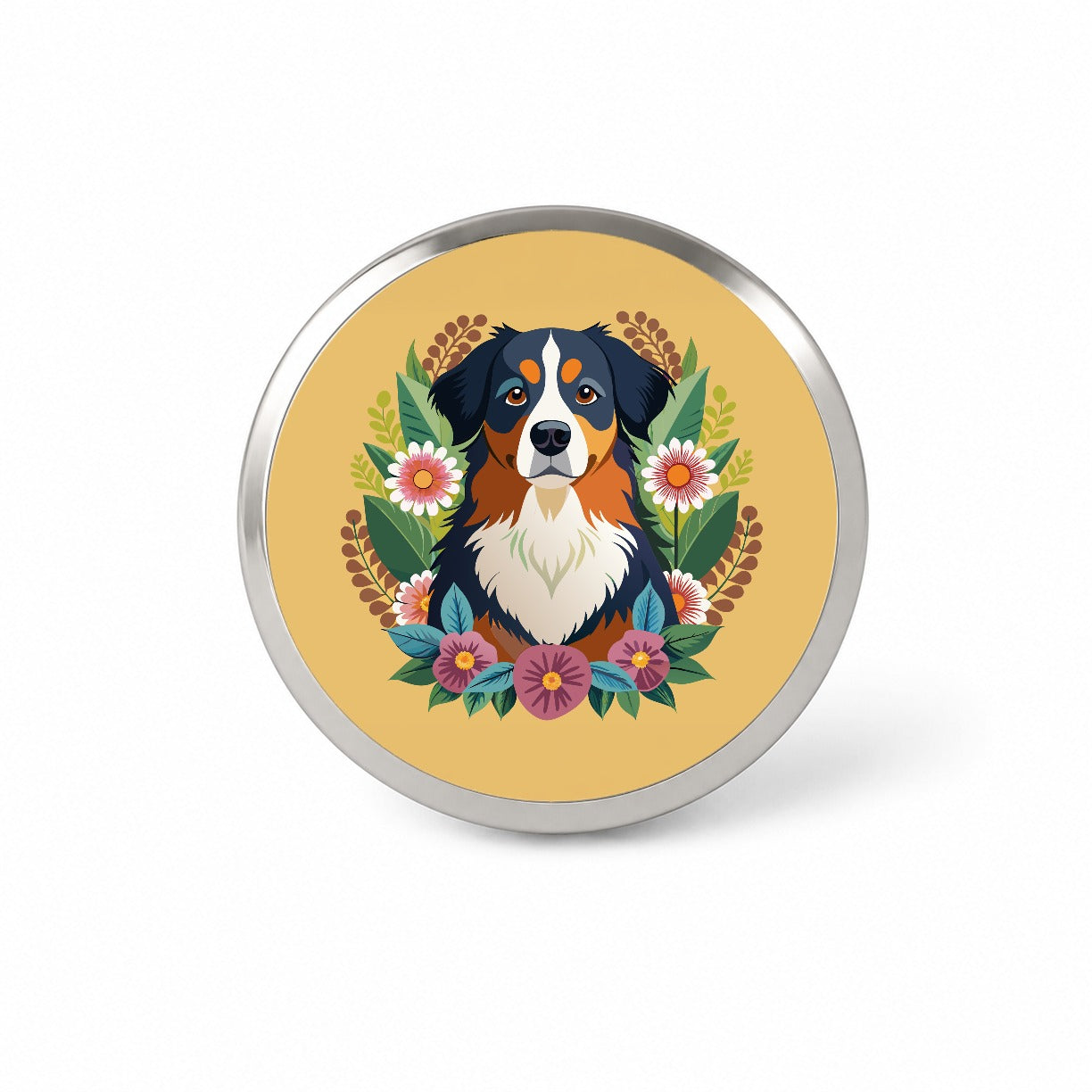 Bernese Mountain Dog Floral Flowers Novelty Hat Backpack Lapel Pin