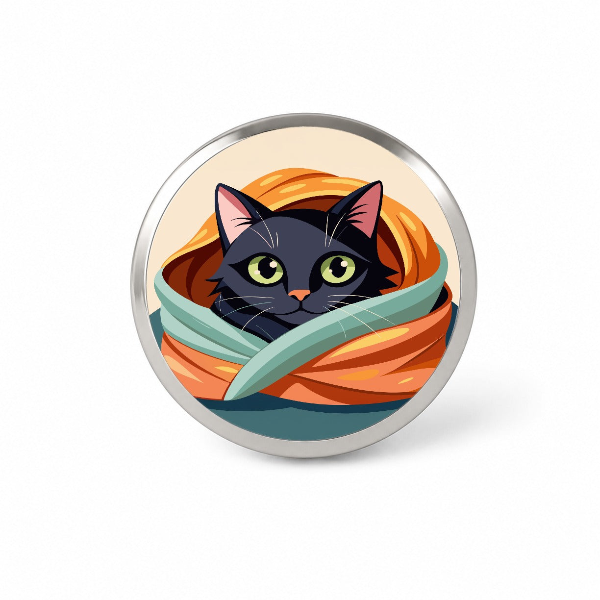 Black Cat Snuggling in Blanket Novelty Hat Backpack Lapel Pin
