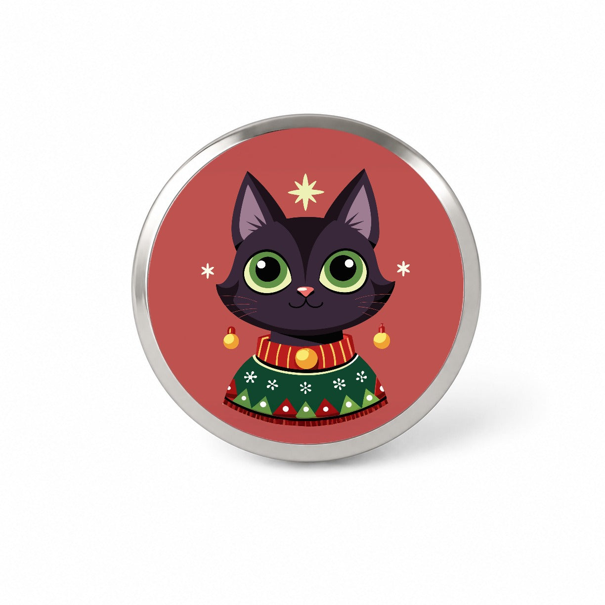 Black Cat Wearing Christmas Sweater Novelty Hat Backpack Lapel Pin