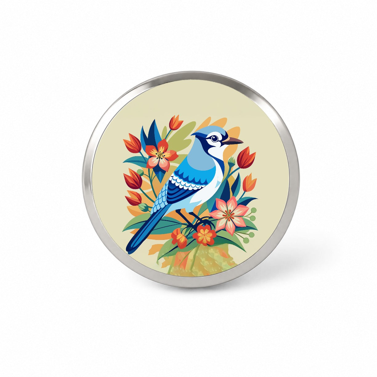 Blue Jay Floral Flowers Novelty Hat Backpack Lapel Pin