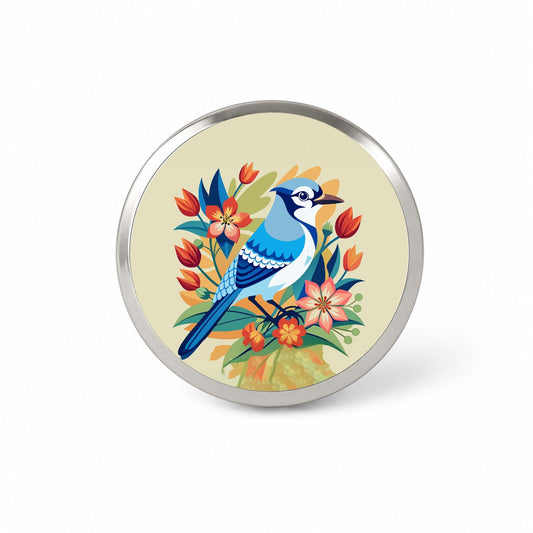 Blue Jay Floral Flowers Novelty Hat Backpack Lapel Pin