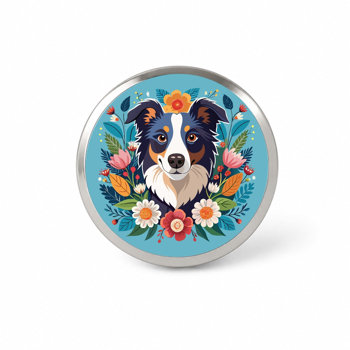 Border Collie Dog Floral Flowers Novelty Hat Backpack Lapel Pin
