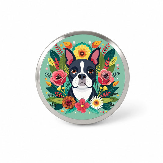 Boston Terrier Dog Floral Flowers Novelty Hat Backpack Lapel Pin