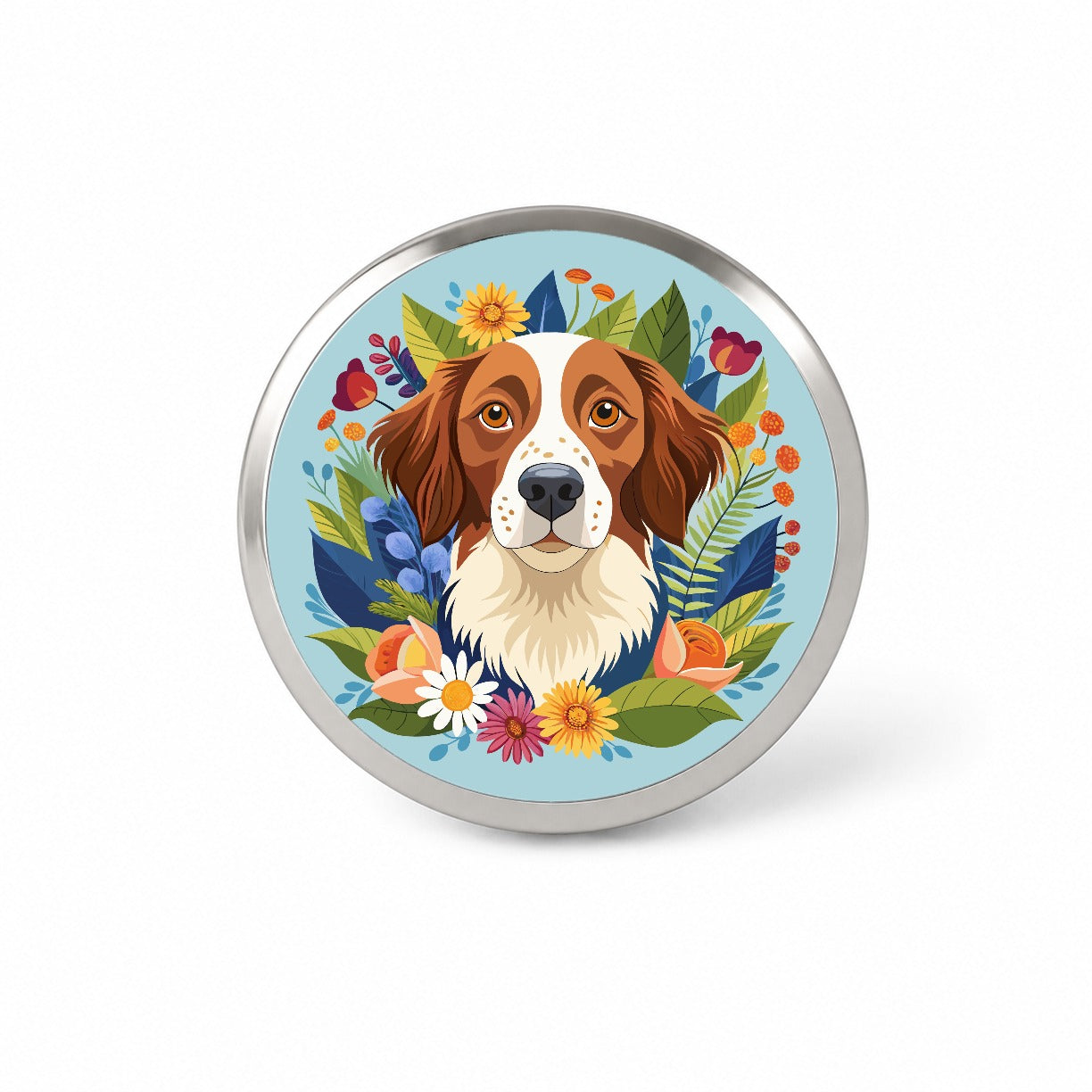 Brittany Spaniel Dog Floral Flowers Novelty Hat Backpack Lapel Pin