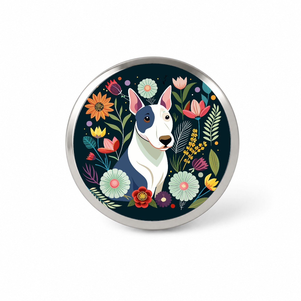 Bull Terrier Dog Floral Flowers Novelty Hat Backpack Lapel Pin