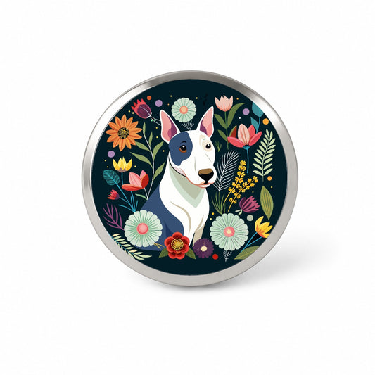 Bull Terrier Dog Floral Flowers Novelty Hat Backpack Lapel Pin