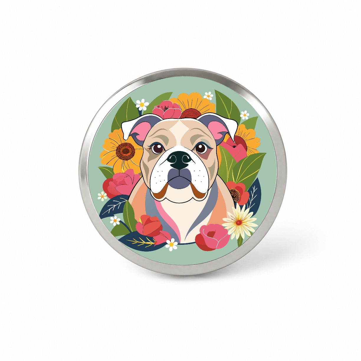 Bulldog Dog Floral Flowers Novelty Hat Backpack Lapel Pin