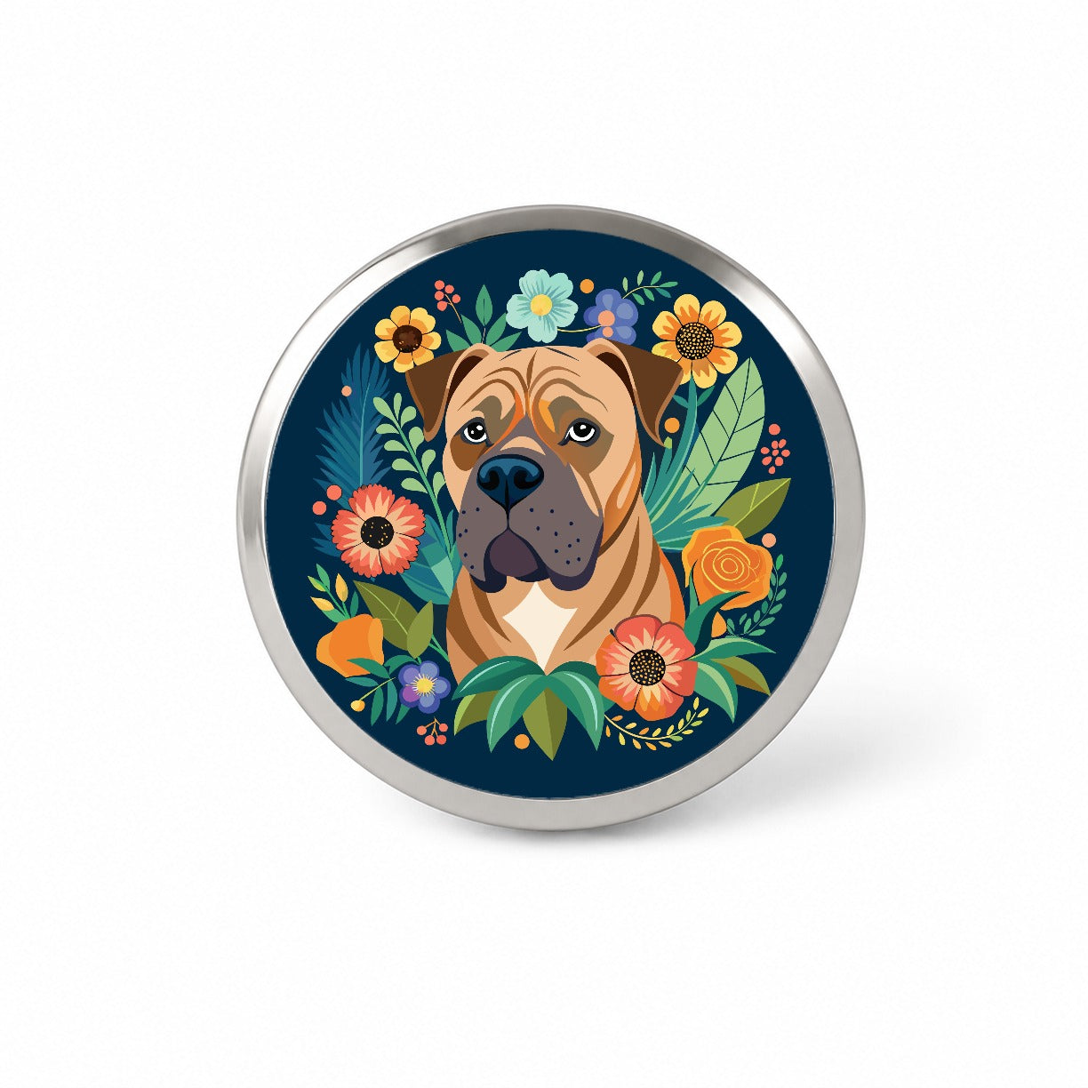 Bullmastiff Dog Floral Flowers Novelty Hat Backpack Lapel Pin