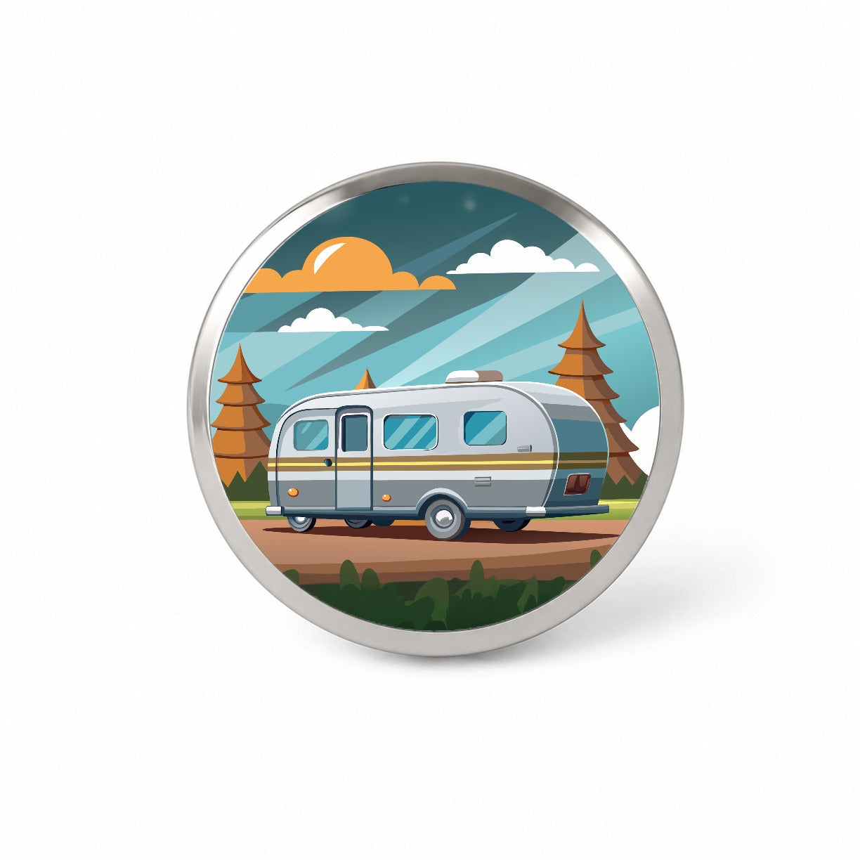 Camper RV Trailer Traveling Road Trip Novelty Hat Backpack Lapel Pin