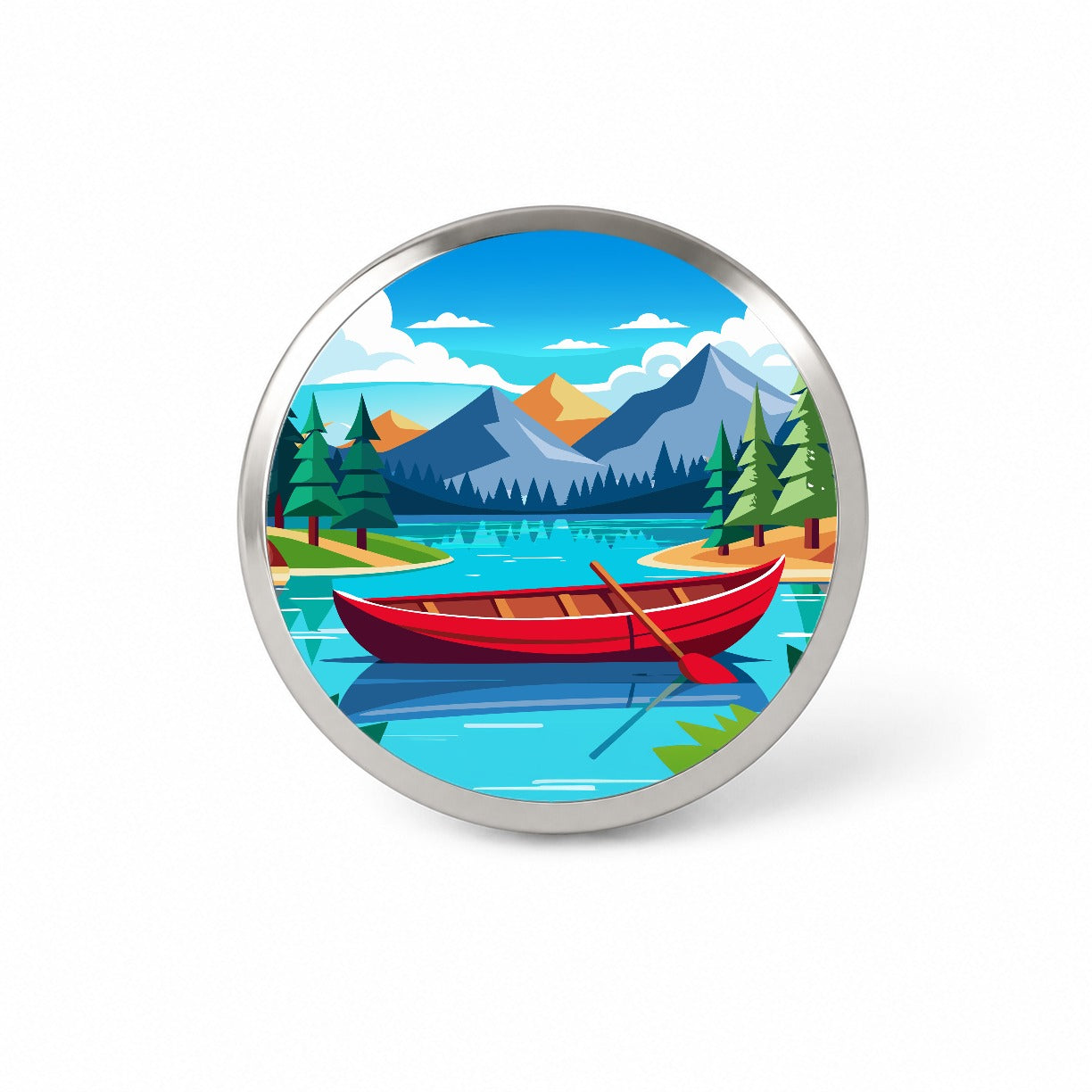 Canoe on Lake Red Novelty Hat Backpack Lapel Pin