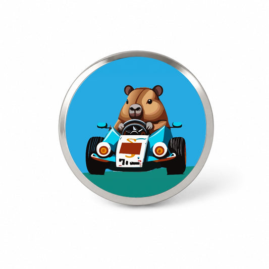 Capybara Driving Race Car Funny Novelty Hat Backpack Lapel Pin