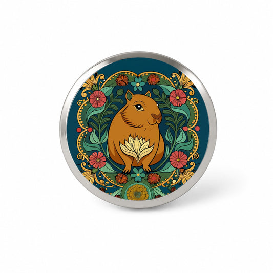 Capybara Floral Art Nouveau Flowers Elegant Novelty Hat Backpack Lapel Pin
