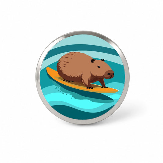 Capybara Surfing Surfer Ocean Funny Novelty Hat Backpack Lapel Pin