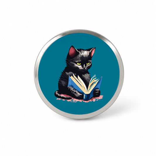 Cat Black Reading Book Reader Novelty Hat Backpack Lapel Pin