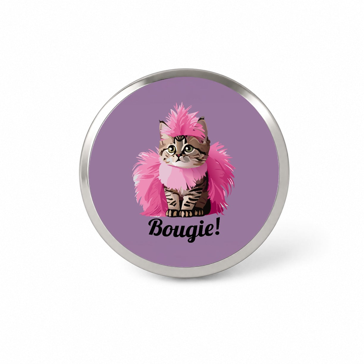 Cat Bougie Funny Pink Feather Boa Novelty Hat Backpack Lapel Pin