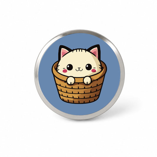 Cat Cute Chibi in Basket Novelty Hat Backpack Lapel Pin