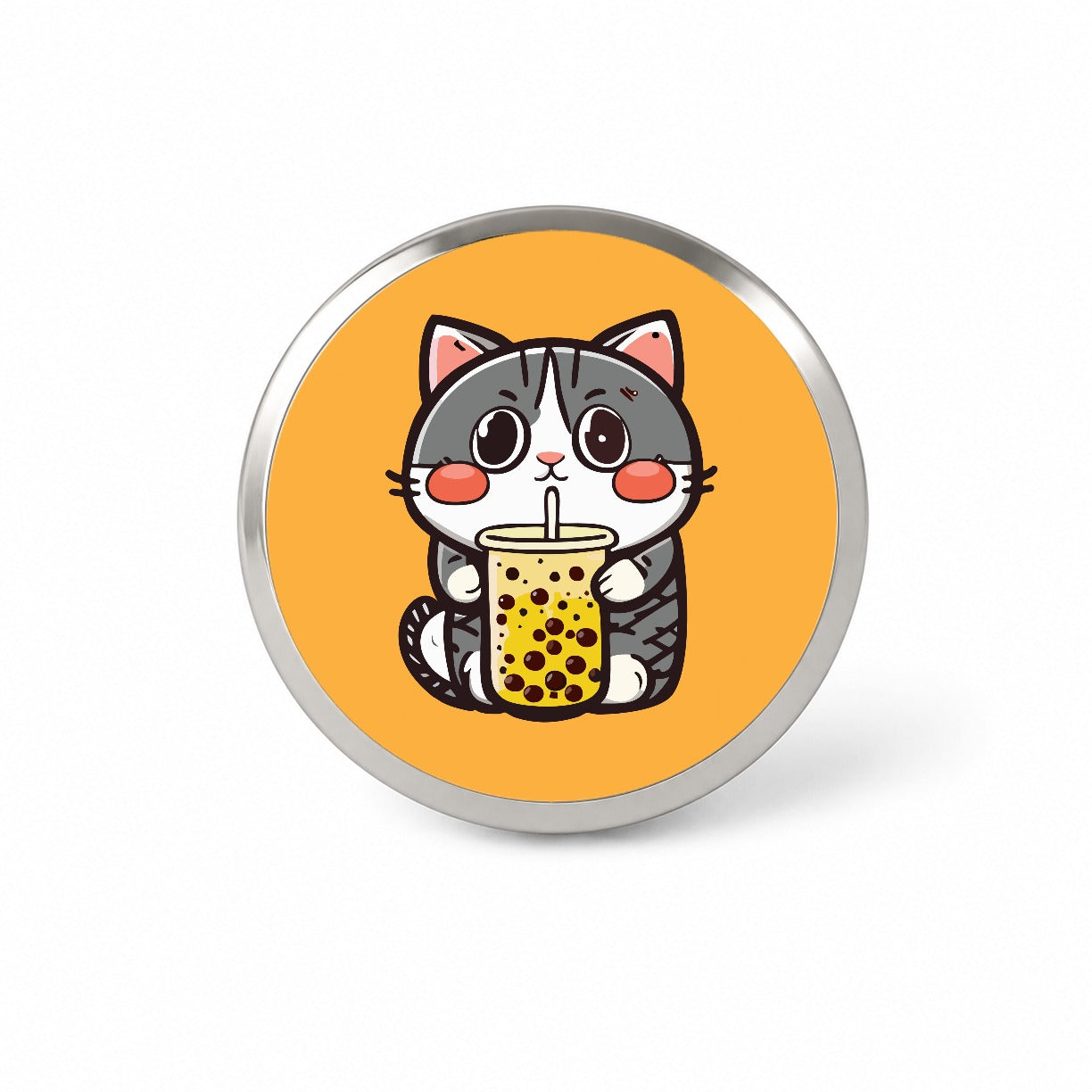 Cat Drinking Boba Bubble Tea Novelty Hat Backpack Lapel Pin