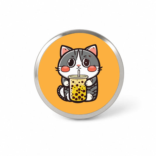 Cat Drinking Boba Bubble Tea Novelty Hat Backpack Lapel Pin