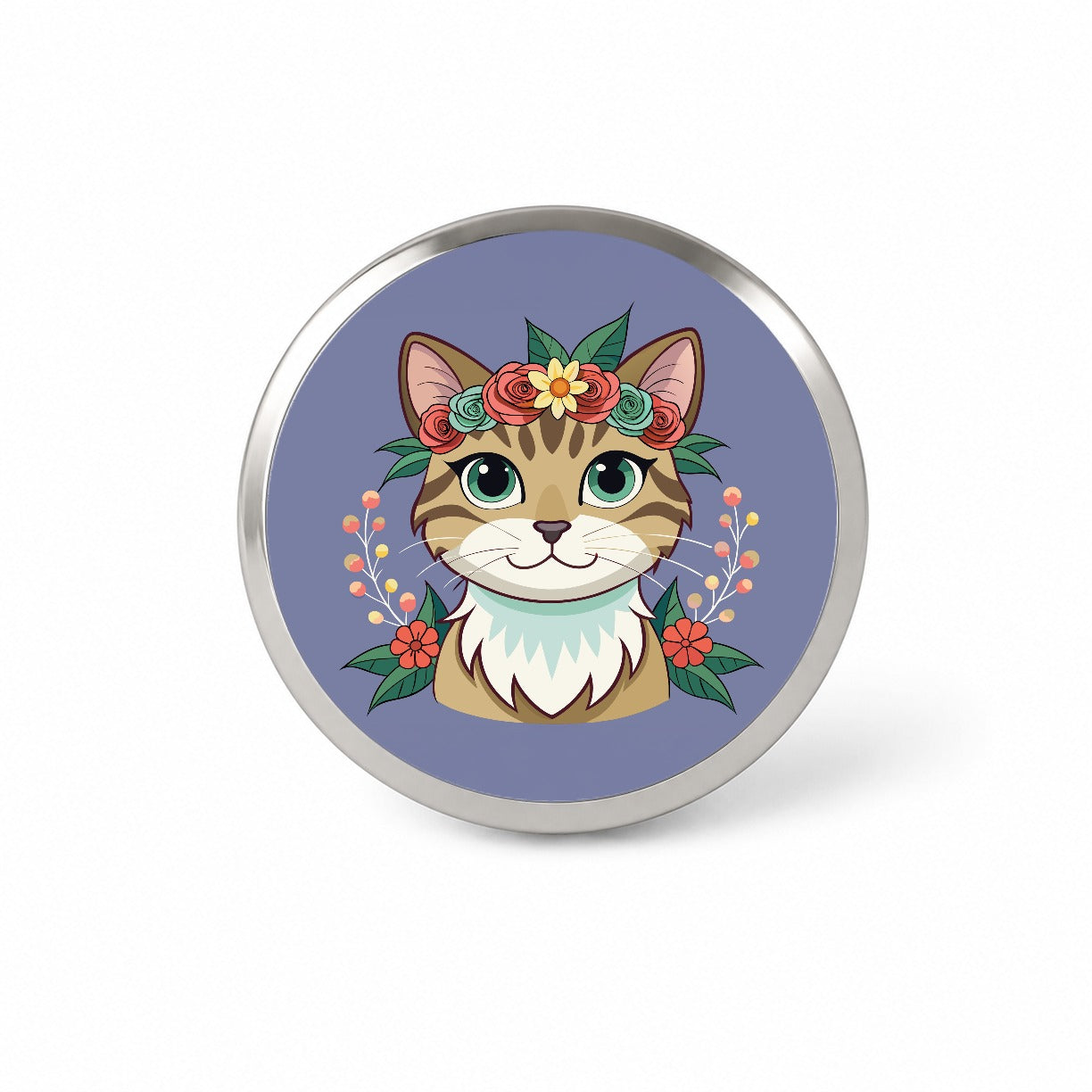 Cat Head Floral Flowers Novelty Hat Backpack Lapel Pin