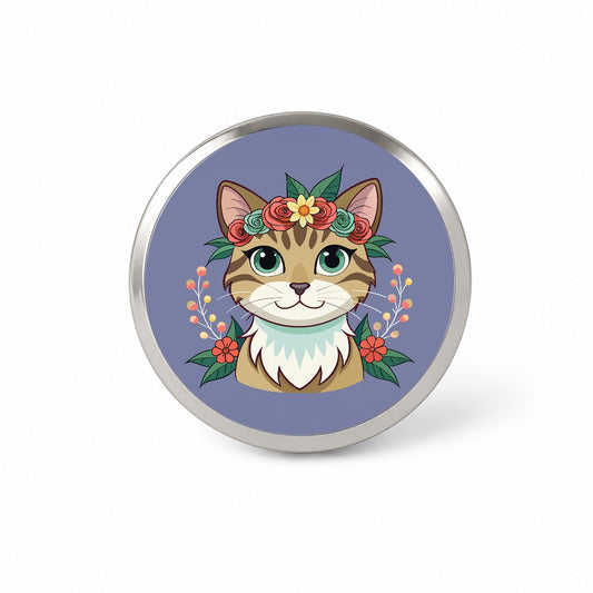 Cat Head Floral Flowers Novelty Hat Backpack Lapel Pin