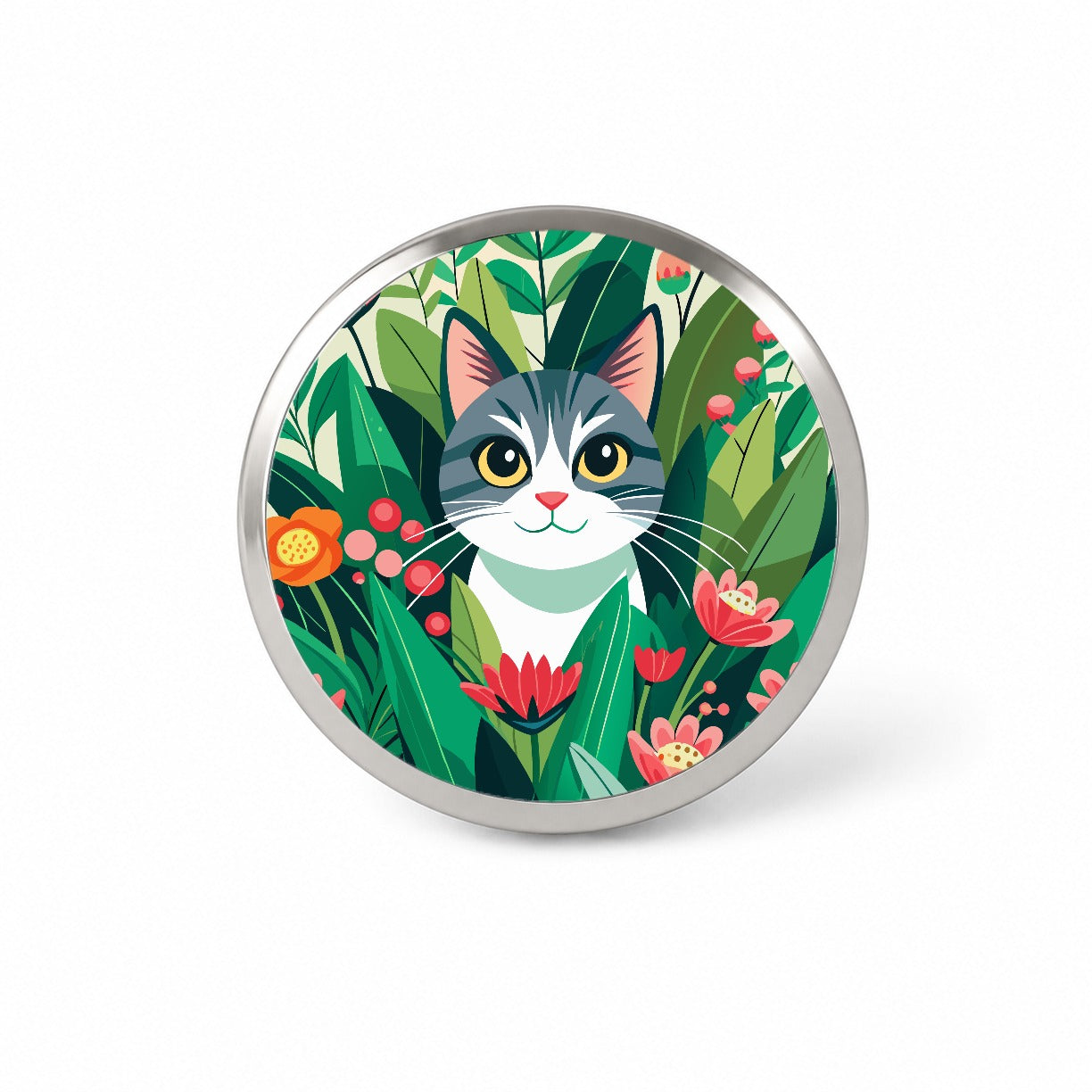 Cat Hiding in Flower Garden Novelty Hat Backpack Lapel Pin