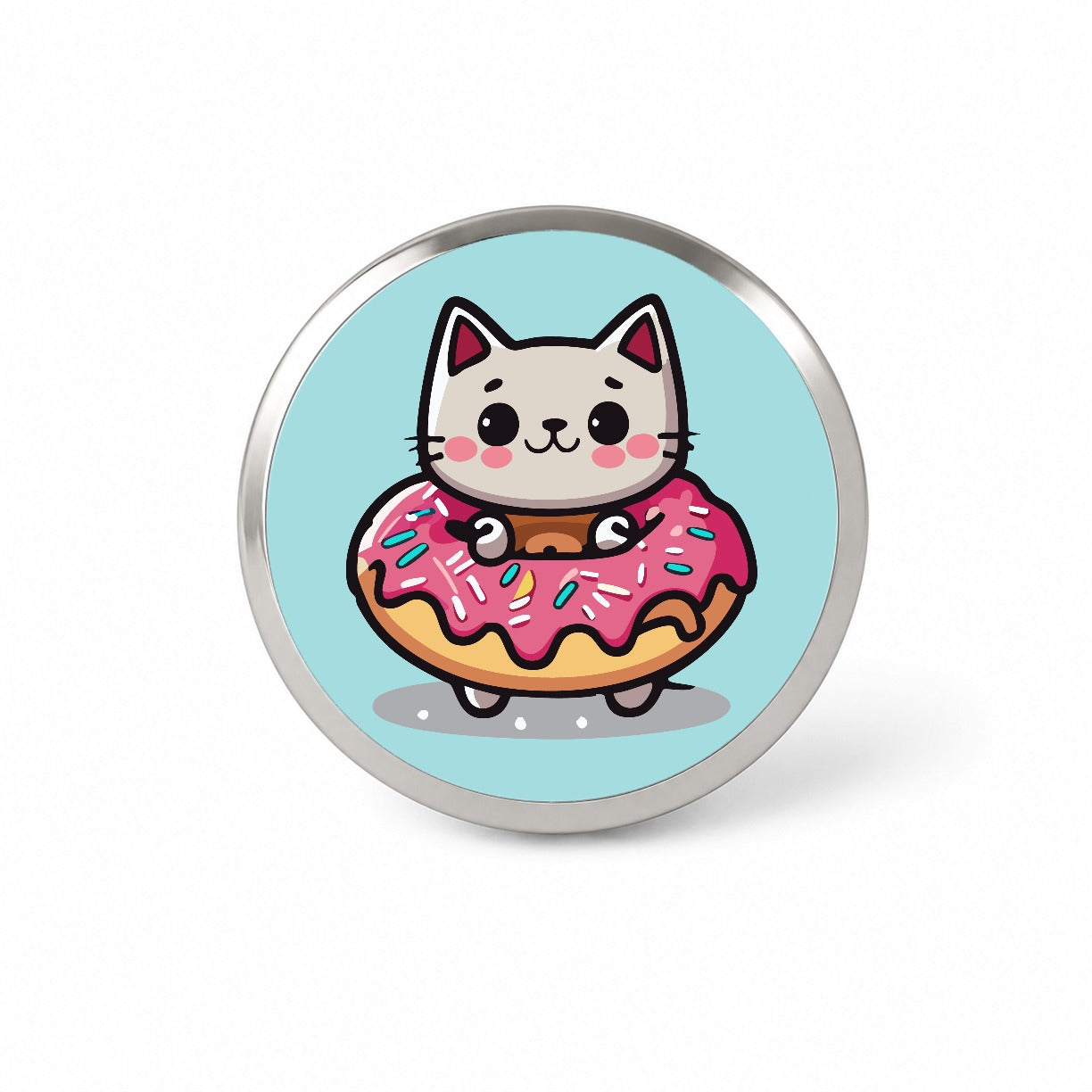 Cat Kawaii Cute in Donut Novelty Hat Backpack Lapel Pin