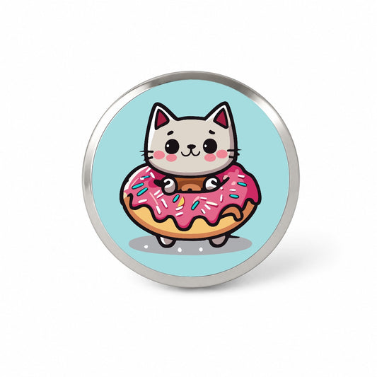 Cat Kawaii Cute in Donut Novelty Hat Backpack Lapel Pin