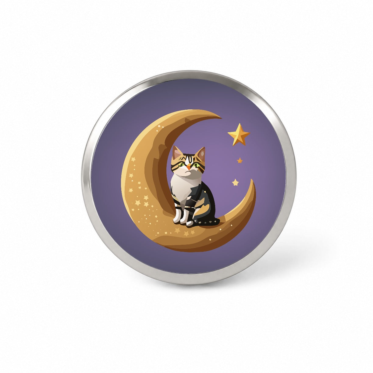 Cat on Crescent Moon Stars Cute Novelty Hat Backpack Lapel Pin