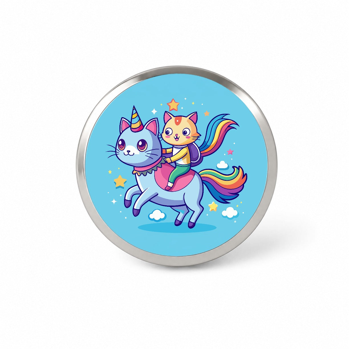 Cat Riding Caticorn Unicorn Funny Novelty Hat Backpack Lapel Pin