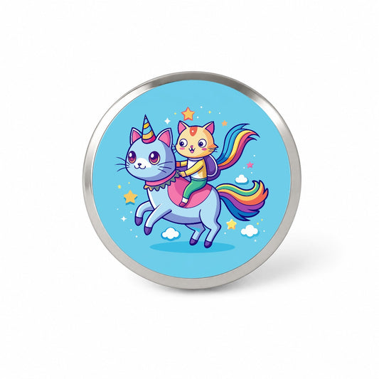 Cat Riding Caticorn Unicorn Funny Novelty Hat Backpack Lapel Pin
