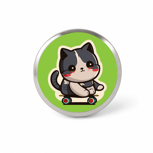 Cat Riding Skateboard Skater Kawaii Cute Novelty Hat Backpack Lapel Pin