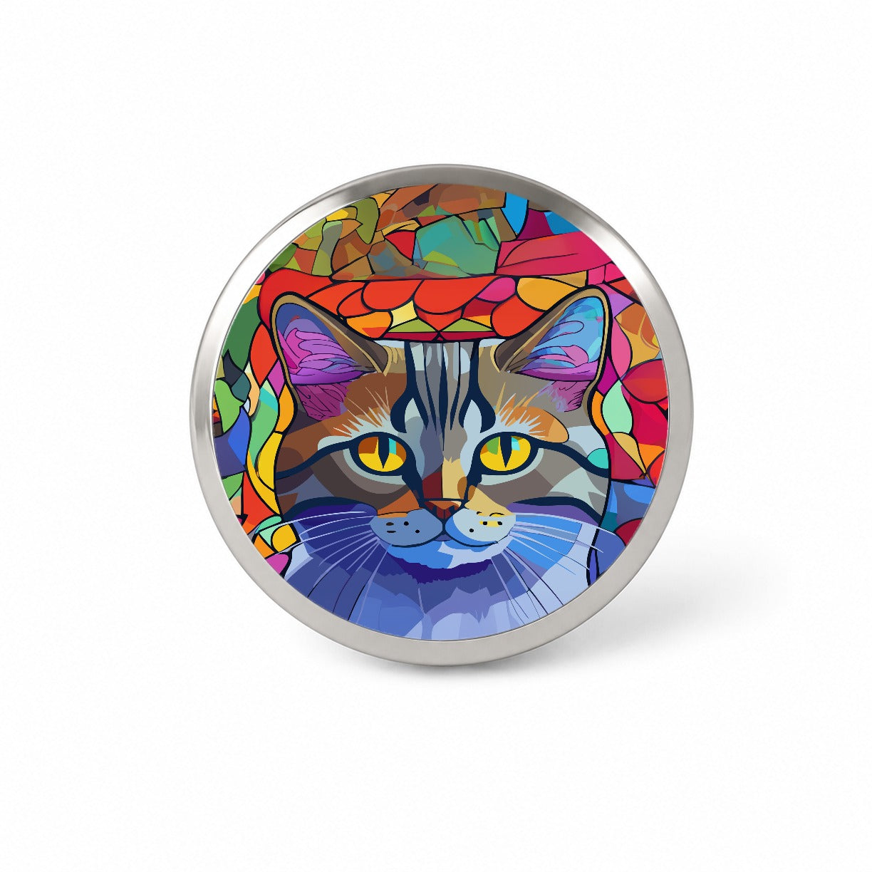 Cat Stained Glass Style Novelty Hat Backpack Lapel Pin