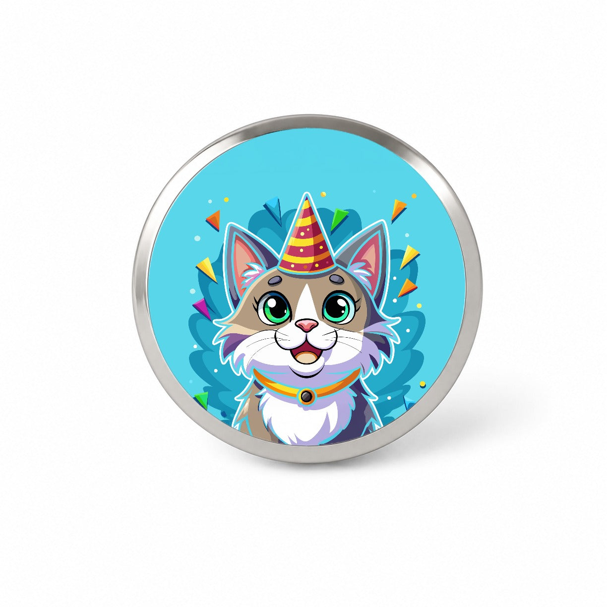 Cat Wearing Birthday Hat Novelty Hat Backpack Lapel Pin