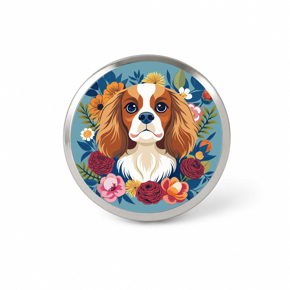 Cavalier King Charles Spaniel Dog Floral Flowers Novelty Hat Backpack Lapel Pin