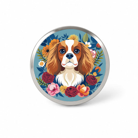 Cavalier King Charles Spaniel Dog Floral Flowers Novelty Hat Backpack Lapel Pin