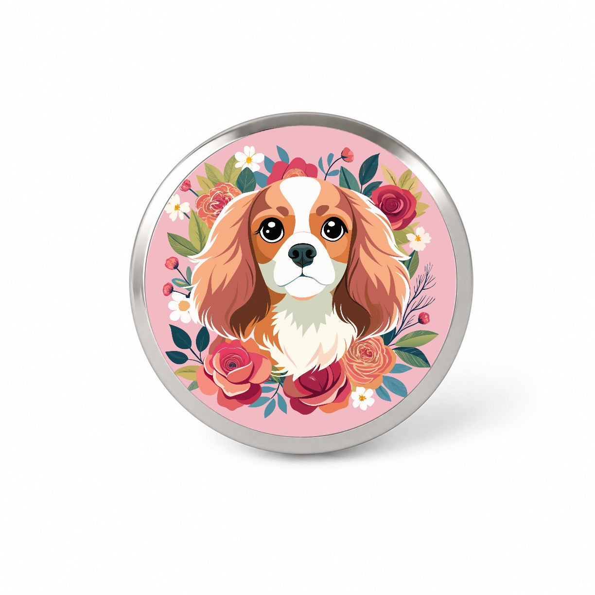 Cavalier King Charles Spaniel Dog Pink Floral Flowers Novelty Hat Backpack Lapel Pin