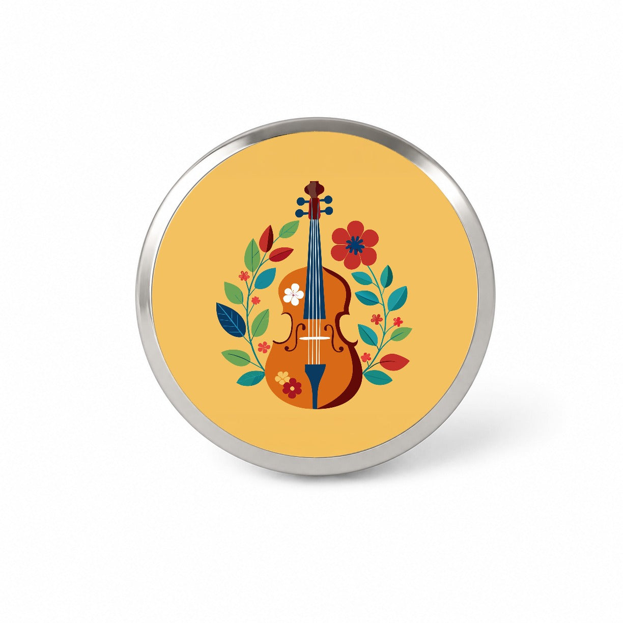 Cello Floral Motif Music Novelty Hat Backpack Lapel Pin