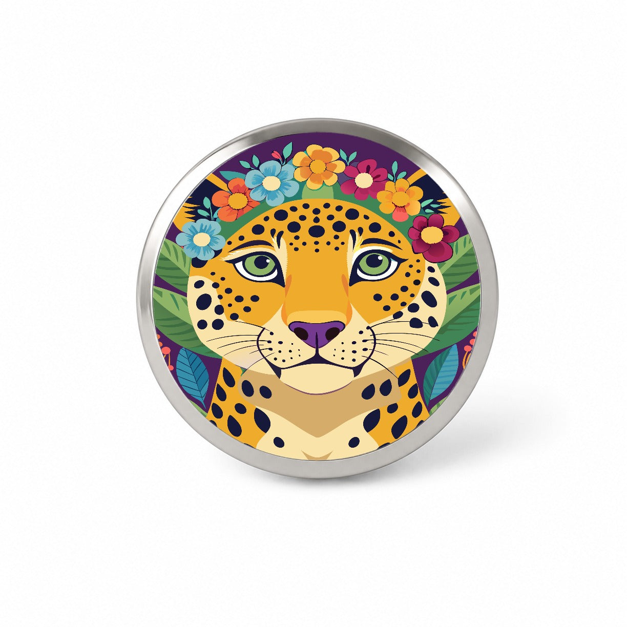 Cheetah Head Floral Flowers Novelty Hat Backpack Lapel Pin