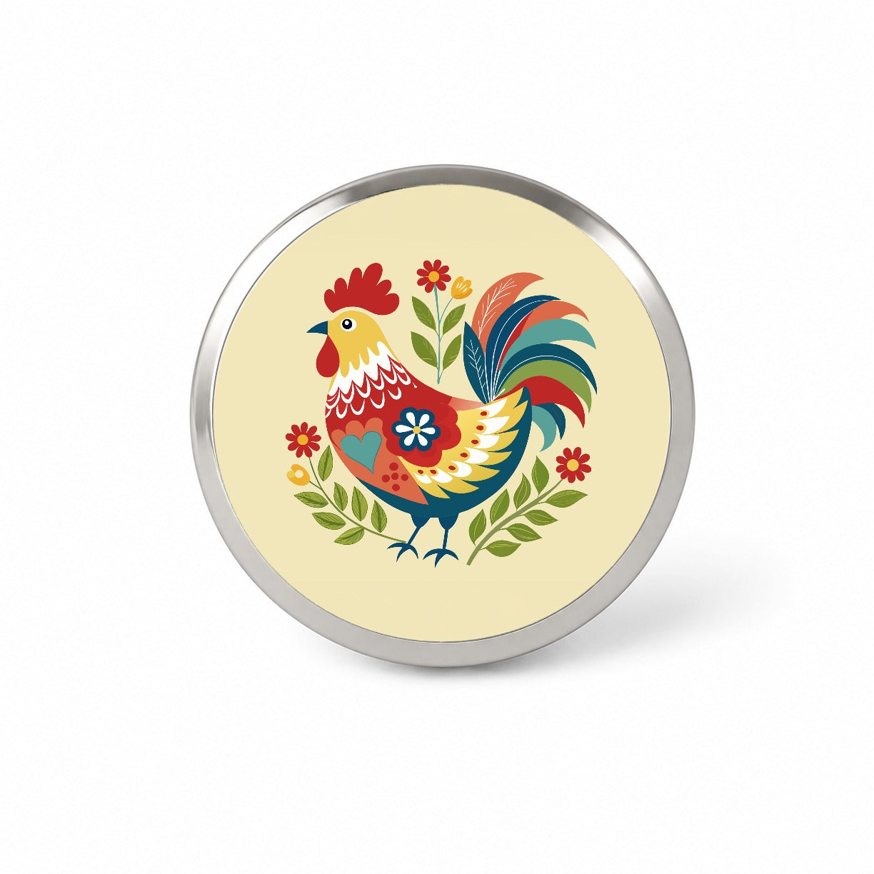 Chicken Rooster Flowers Novelty Hat Backpack Lapel Pin