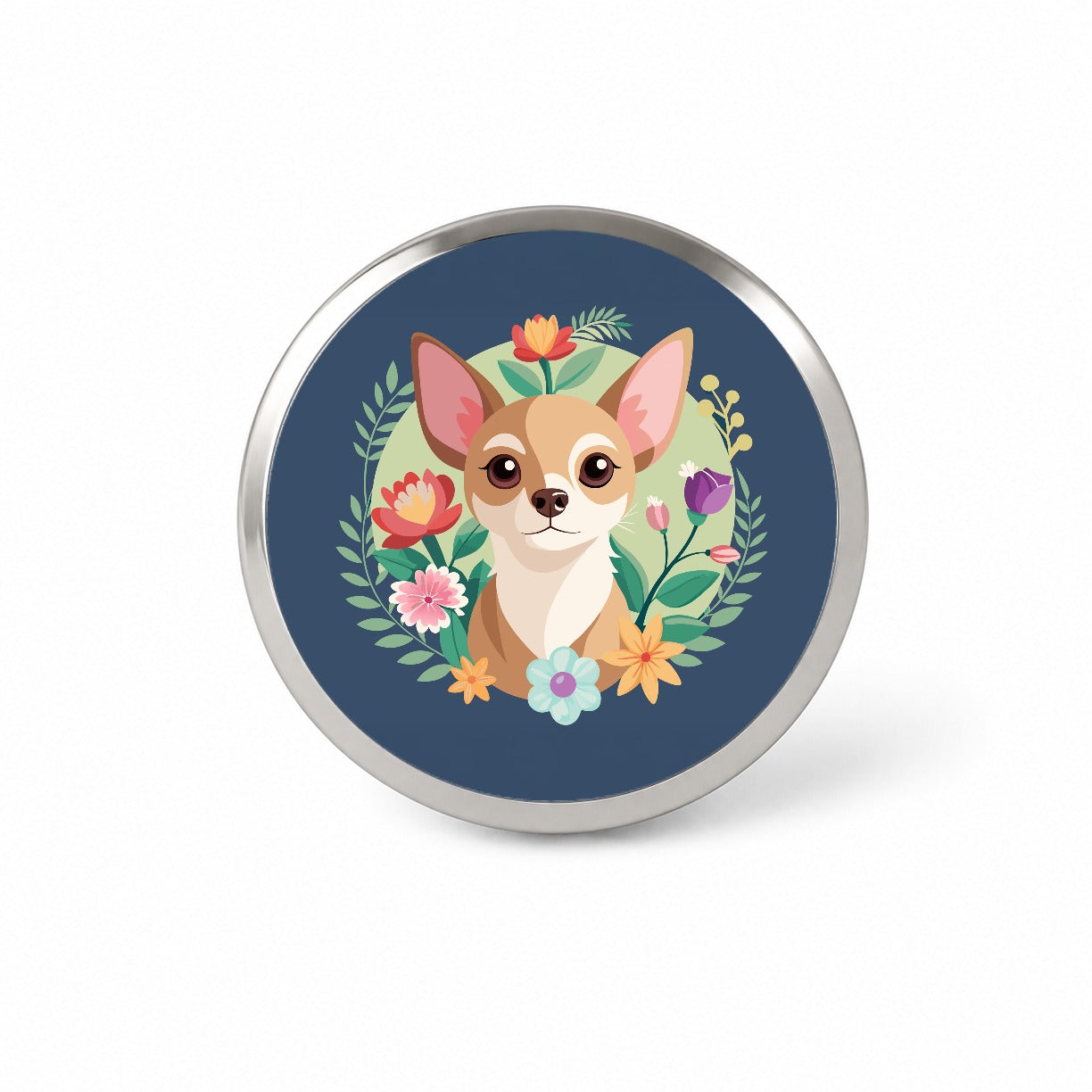 Chihuahua Dog Floral Flowers Novelty Hat Backpack Lapel Pin
