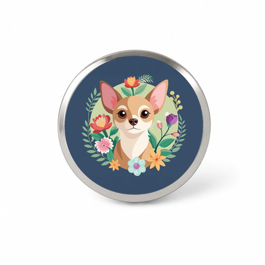 Chihuahua Dog Floral Flowers Novelty Hat Backpack Lapel Pin