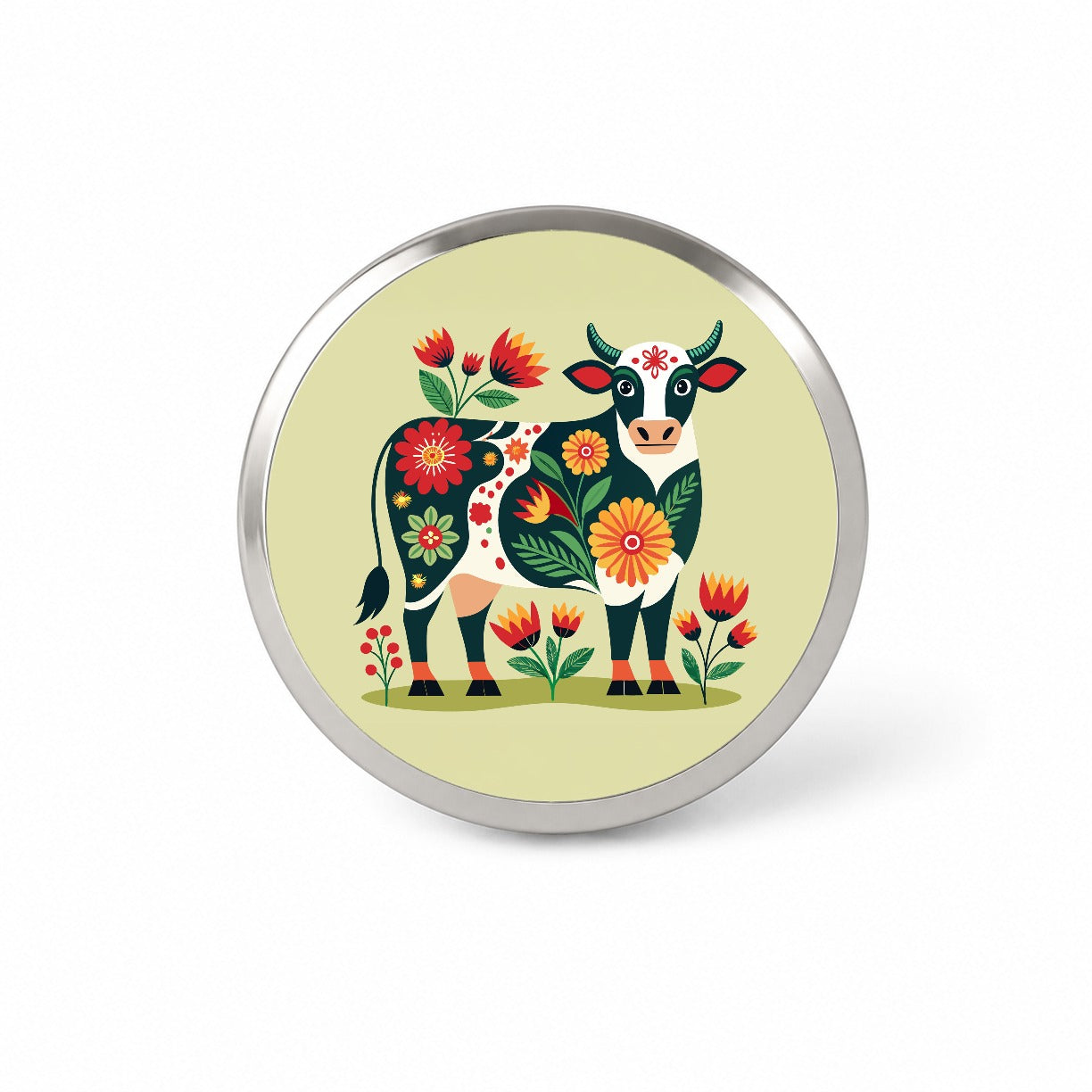 Cow Floral Motif Novelty Hat Backpack Lapel Pin