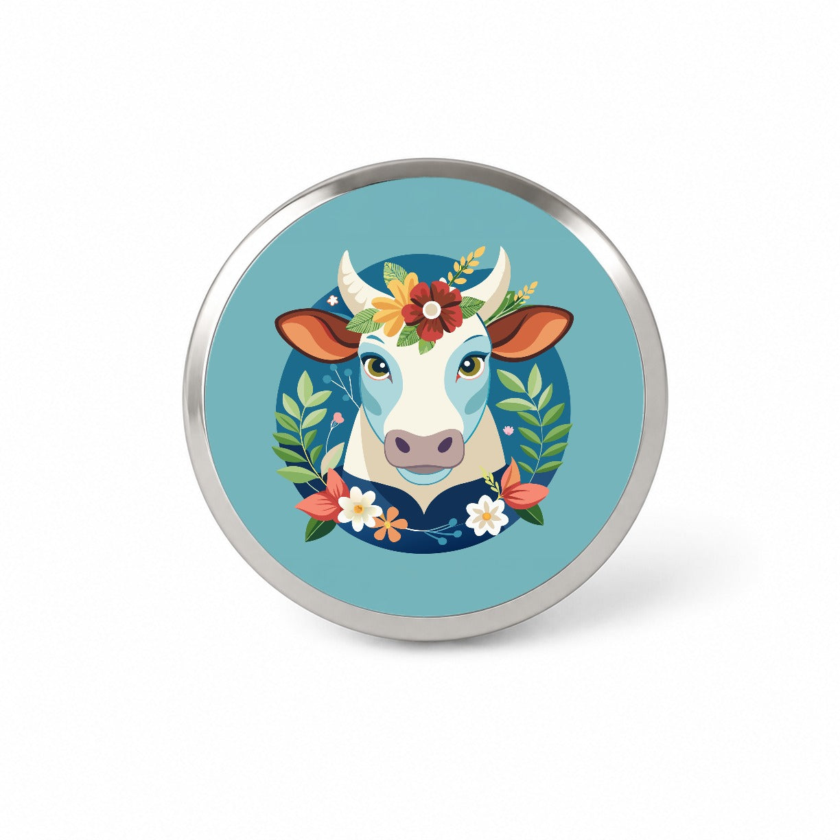 Cow Head Floral Flowers Novelty Hat Backpack Lapel Pin