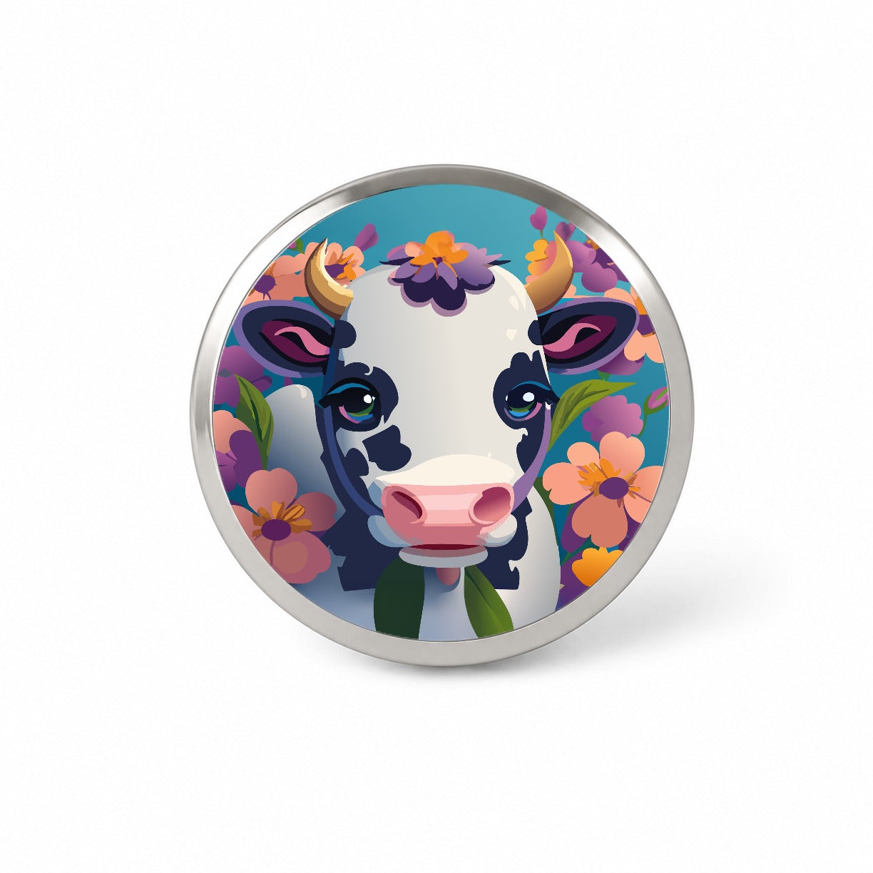 Cow with Flowers Novelty Hat Backpack Lapel Pin